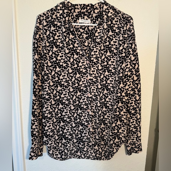 Equipment Femme Adalyn Ginko Leaf Print Silk Blouse Top Pink Black Career Size M - Picture 1 of 9